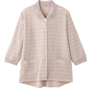 7分袖斜め釦ホールポロカーディ ベージュ S/M~L/LL