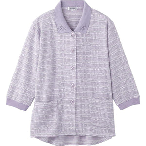 7分袖斜め釦ホールポロカーディ パープル S/M~L/LL