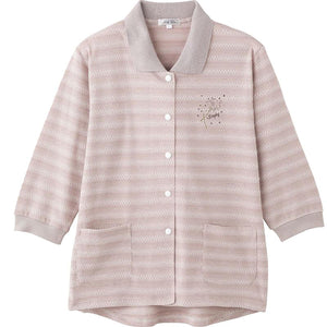 7分袖スナップ釦ポロカーディ ベージュ S/M~L/LL