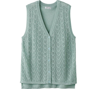 ニット後ろ長めV首ベスト グリーン M~L