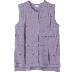 ニット後ろ長め丸首ベスト ラベンダー M~L