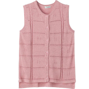 ニット後ろ長め丸首ベスト ローズ M~L