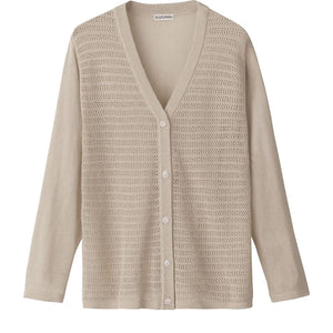 ニットワンタッチV首カーディ ベージュ M~L