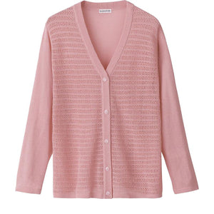 ニットワンタッチV首カーディ ローズ M~L