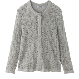 透かし柄丸首カーディガン グレー M~L/LL