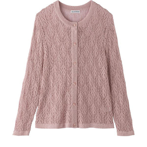 透かし柄丸首カーディガン ローズ M~L/LL