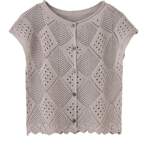 透かし柄フレンチ袖ベスト グレージュ M~L