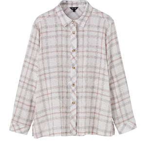 格子柄楊柳シャツブラウス ブラウン M/L