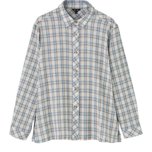 格子柄楊柳シャツブラウス サックス M/L