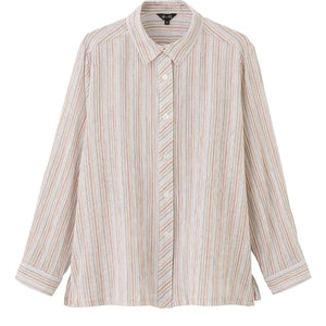 ストライプ柄楊柳シャツブラウス ベージュ M/L