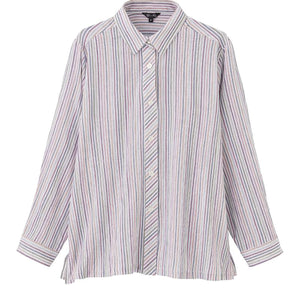 ストライプ柄楊柳シャツブラウス パープル M/L