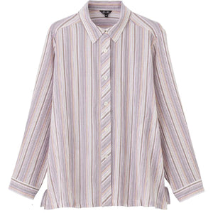 ストライプ柄楊柳シャツブラウス グレー M/L