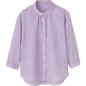 7分袖ストライプ柄シャツブラウス パープル M/L