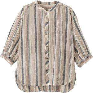 7分袖ストライプ柄シャツブラウス グレー M/L