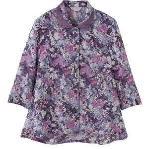 7分袖ワンタッチテープブラウス パープル M/L