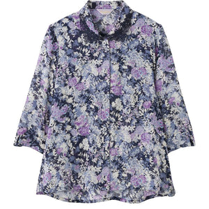 7分袖ワンタッチテープブラウス ネイビー M/L