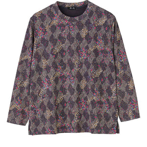 京染ちりめんTシャツ 花柄チャコール M~L