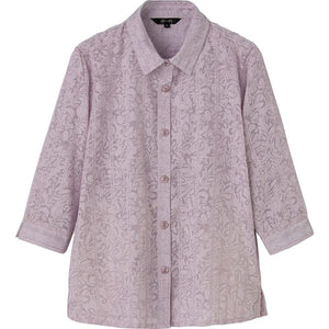 7分袖斜めボタンホールブラウス ピンク M/L