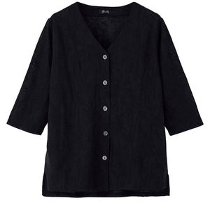 7分袖クールジャカードカーディ ブラック M~L