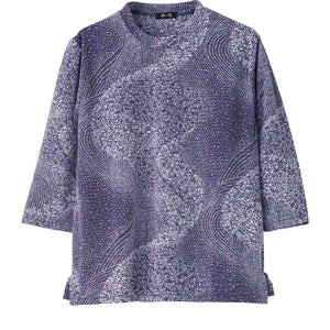 7分袖京染プリントTシャツ 流線ネイビー M~L