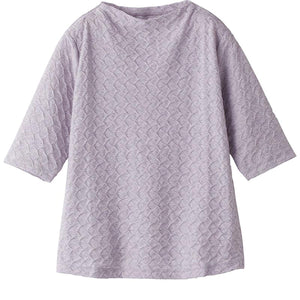 5分袖ふっくらやわらかジャカードTシャツ ラベンダー M/L/LL