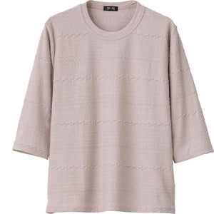 7分袖ジャカードTシャツ ベージュ M~L
