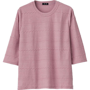 7分袖ジャカードTシャツ ピンク M~L