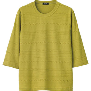 7分袖ジャカードTシャツ カラシ M~L