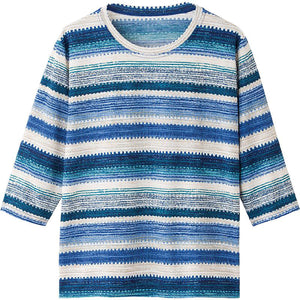 7分袖ボーダーTシャツ ブルー M~L/LL