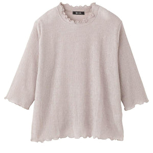 7分袖テンセル楊柳Tシャツ ベージュ S/M~L/LL/3L