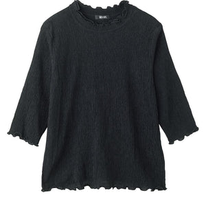 7分袖テンセル楊柳Tシャツ ブラック S/M~L/LL/3L
