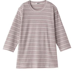 7分袖ピケボーダーTシャツ ライトグレー M~L
