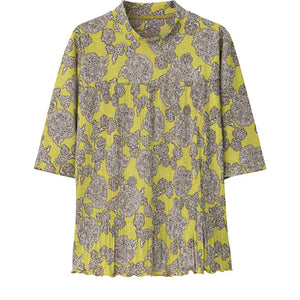 6分袖前身切替プリーツTシャツ イエローペイズリー M~L