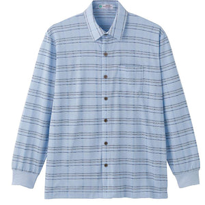 綿混隠れファスナーニットシャツ サックス M/L