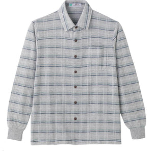 麻混斜め釦ホールニットシャツ グレー M/L