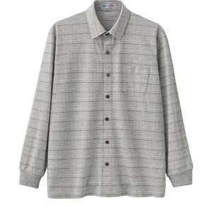 麻混スナップ釦ニットシャツ グレー M/L/LL