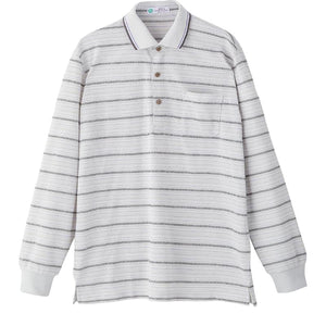 麻混隠れファスナーポロシャツ グレー M/L