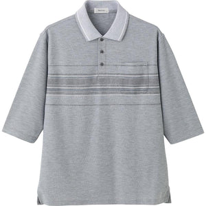 綿混カノコ7分袖ポロシャツ グレー M/L/LL