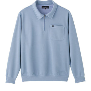 ハーフジップポロ衿トレーナー サックス M/L