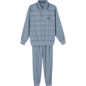 麻混楊柳ポロ衿上下スーツ サックス M/L/LL