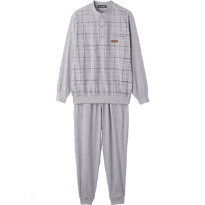 麻混楊柳ヘンリーネックスーツ グレー M/L
