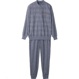 麻混楊柳ヘンリーネックスーツ ネイビー M/L