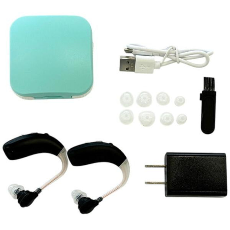 充電式集音器 耳掛け式 左右セット 軽量7g USB充電 長時間50時間 簡単操作 イヤーピース付