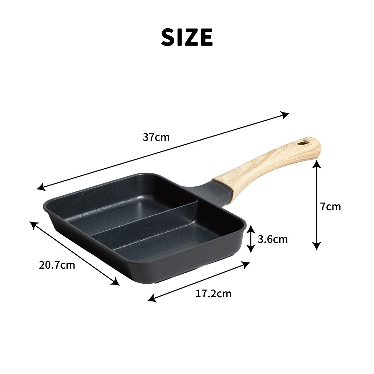 every U. セパレートフライパン 21×16cm IH・ガス火対応 PFOAフリー ダイキン EK コーティング 耐摩耗試験50万回クリア 2品同時調理 仕切り 朝食 お弁当 ミニ 一人暮らし 時短調理 卵焼き ベーコン ウインナー 焦げ付きにくい 耐摩耗フライパン