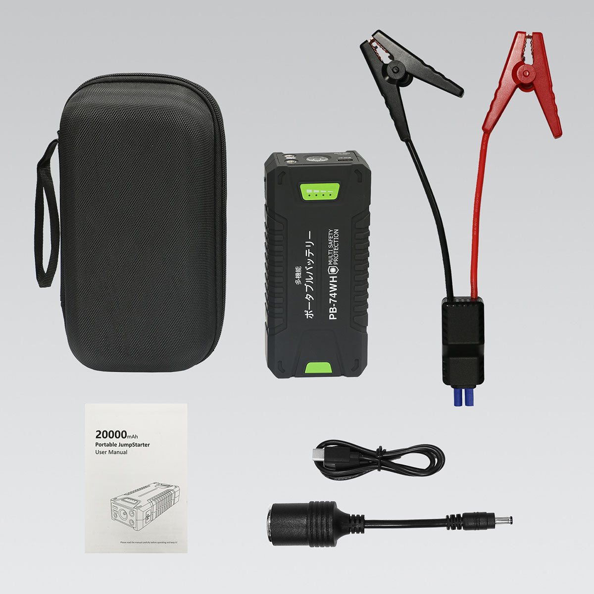 74Whポータブルバッテリー 20000mAh PD60W パススルー機能 ジャンプスターター搭載