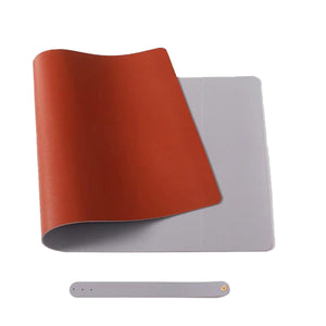 フェイクレザーデスクマット80×40㎝紅+灰 D8040P1