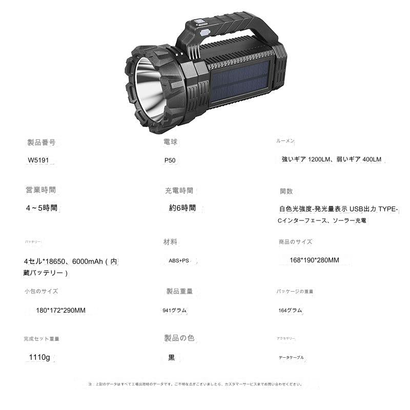 ソーラー充電式懐中電灯W5191