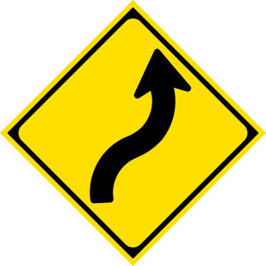 警戒標識 S204 右(または左)背向屈曲あり ステッカー200角