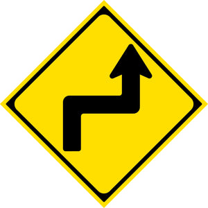 警戒標識 S205 右(または左)背向屈折あり ステッカー400角