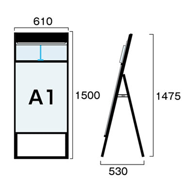 ブラックカタログケーススタンド看板 片面 ポスター下 A1 BKCSKD-A1K